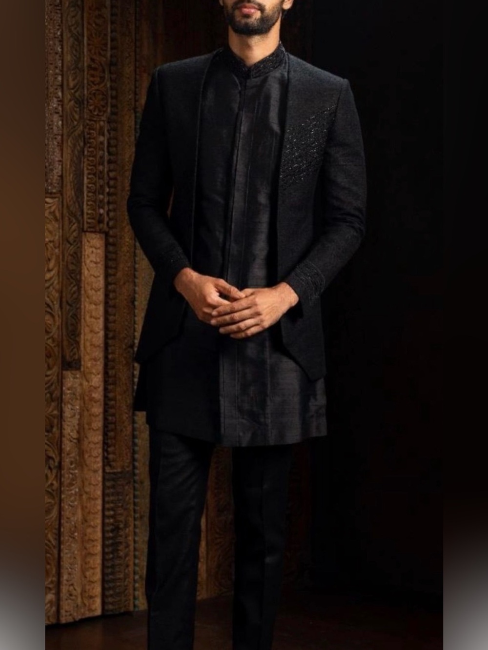 Men's Indian Sherwani Black Jacket Blazer Set